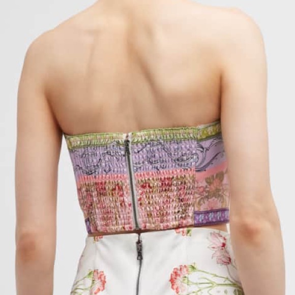 New Alice + Olivia Cerise Smocked Back Floral Bandeau Top Size 10 - Picture 3 of 13